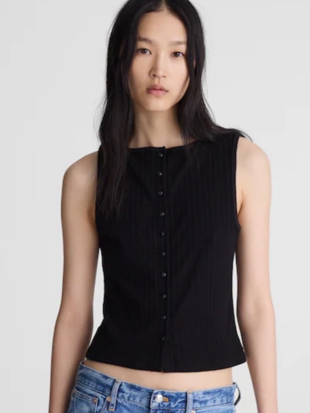 Madewell Crew Ribbed Top Black Size S